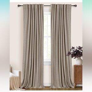 Elegant Tan Faux Linen Curtains (2 Panels)